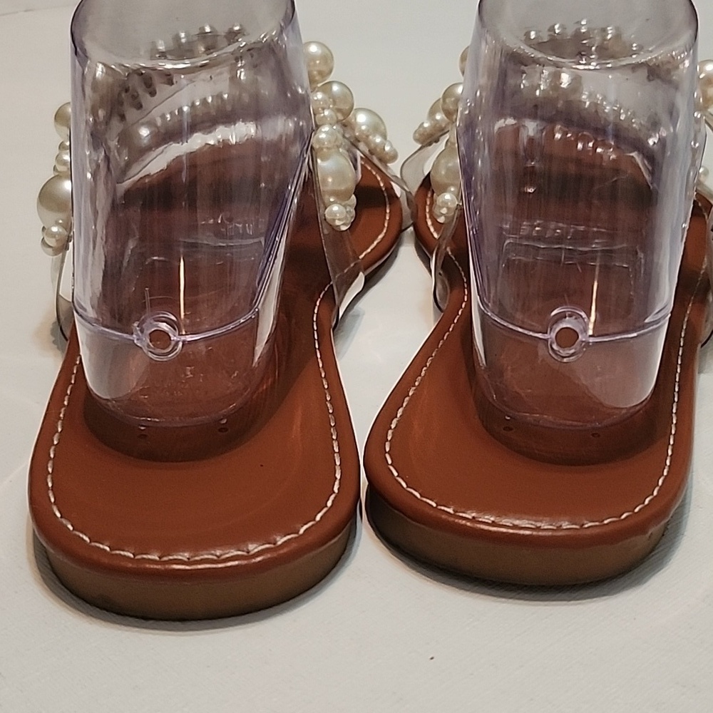 Pearl Embellished Clear Sandals, Size 43/11.5 - Picture 6 of 10